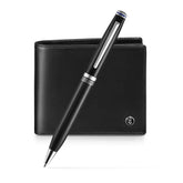 Gift Set Lapis Bard Contemporary Ballpoint Pen With Mayfair Coin Pocket Wallet Black and Chrome